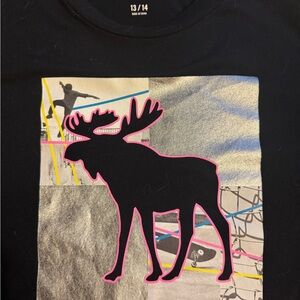 Abercrombie & Fitch Black Tee with Pink-Outlined Moose Graphic